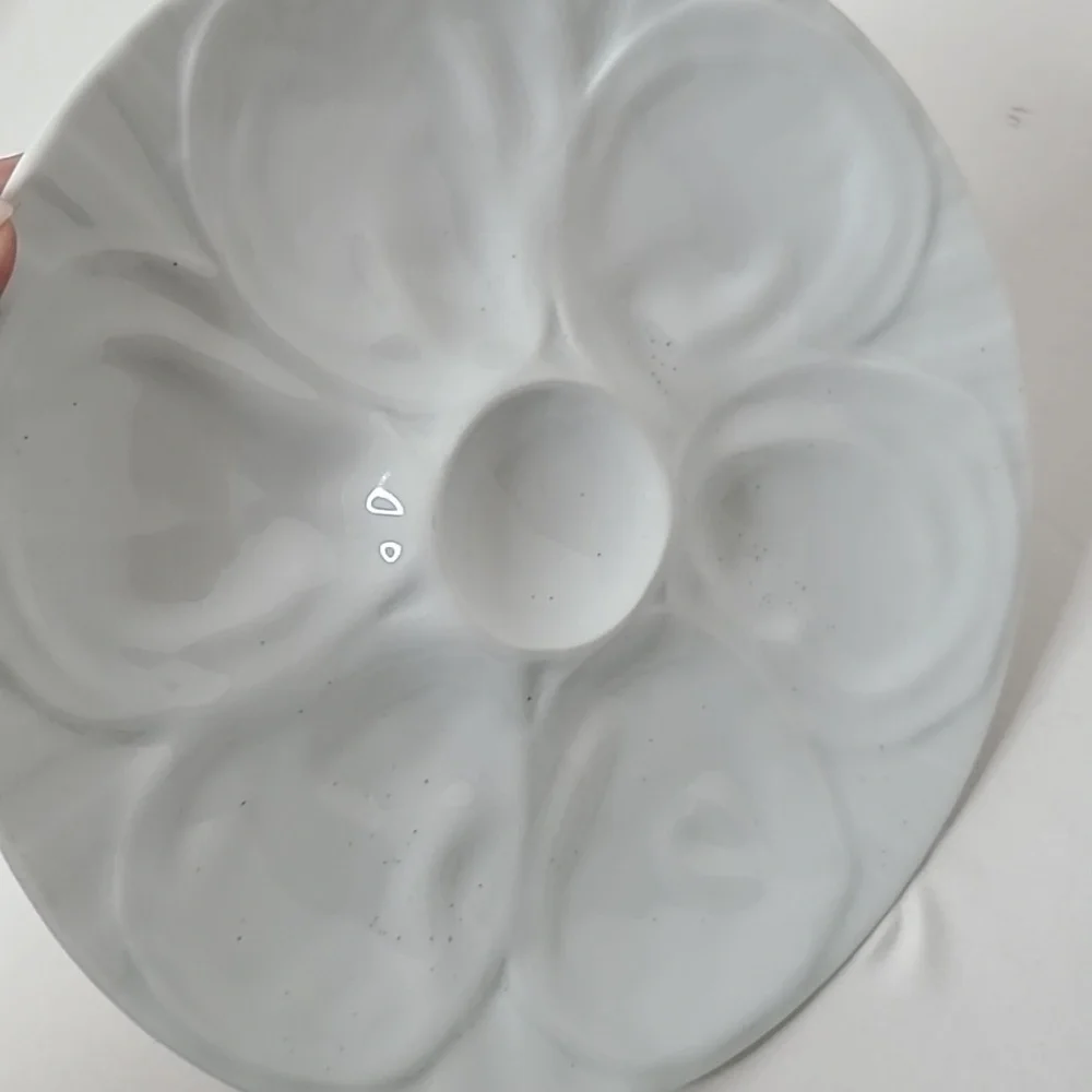 Vintage 60's Oyster Dish Plate Ceramic Stoneware Porcelain White Serve Platter